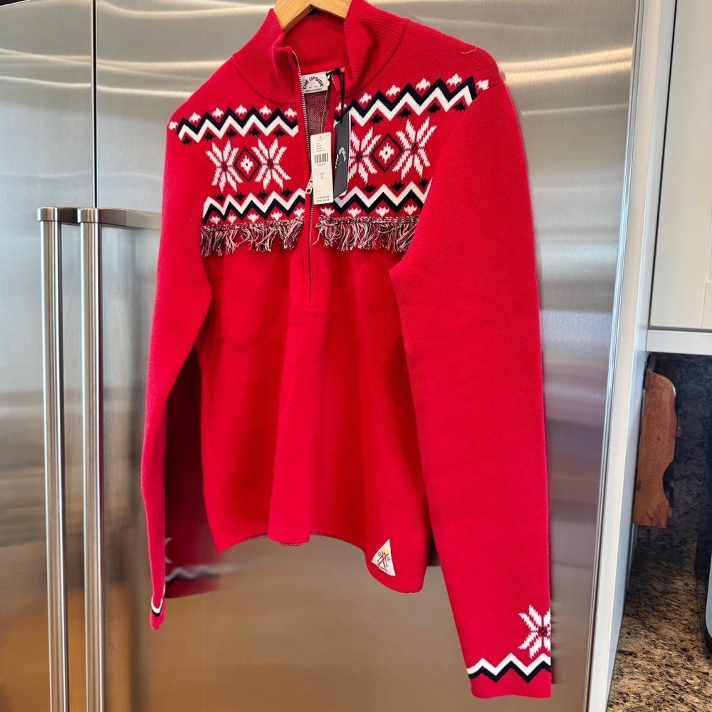 NWT The Upside Keystone Blanche Half Zip Sweater in Red with fringe in Chili Red